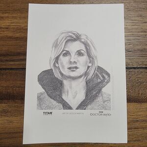 Doctor Who Jodie Whittaker Sketch by Jessica Martin B&W - Approx 5.5" X 8"